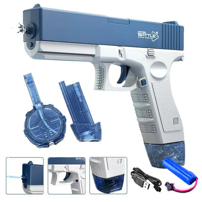 Pistola de Agua Eléctrica con Retroceso y Luces — Juguete de Verano para Niños