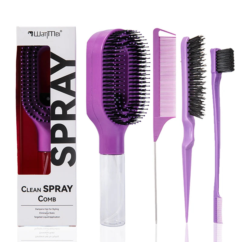 Set de Peinado Profesional 4 Piezas – Cepillo, Peine y Control de Bordes