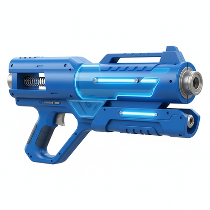 Pistola de agua eléctrica azul con luces LED